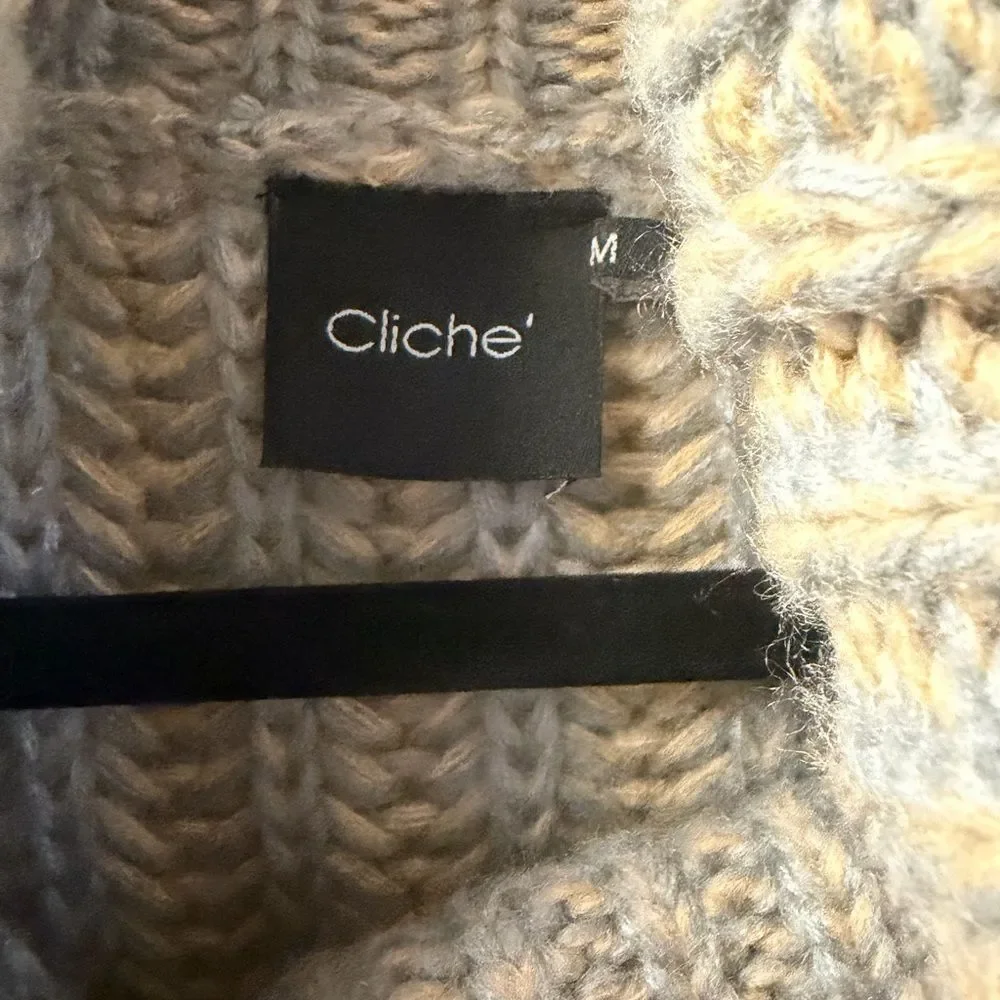 Cliché Chunky Knit Boxy Cowl Neck Sweater M Colorblock - Picture 4 of 11